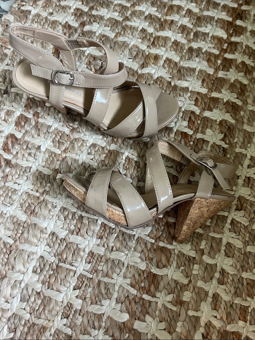 Chinese Laundry Nude Patent Cork Wedge Sandals